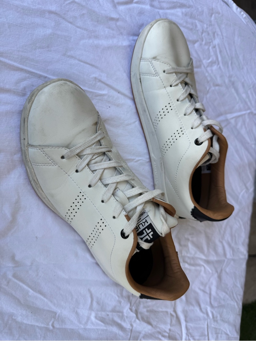 Kuru White Leather Casual Sneakers with Tan Trim - Picture 3 of 8